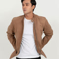 Schott Beige Racer Matte Leather Jacket - Front Open