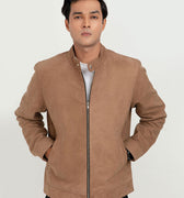 Schott Beige Racer Matte Leather Jacket - Front