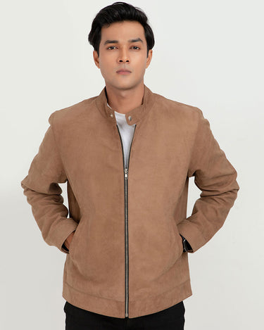 Schott Beige Racer Matte Leather Jacket - Front