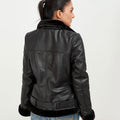 Serena Aviator Black Leather Jacket - Back