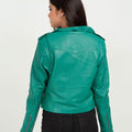 Serenity Greenish Cyan Biker Leather Jacket - Back