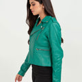 Serenity Greenish Cyan Biker Leather Jacket - Left