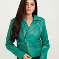 Serenity Greenish Cyan Biker Leather Jacket - Zoom