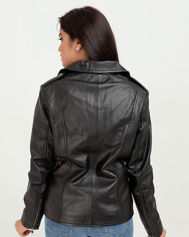 Sierra Black Leather Biker Jacket - Back