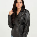 Sierra Black Leather Biker Jacket - Front