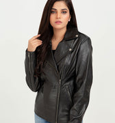 Sierra Black Leather Biker Jacket - Front