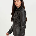 Sierra Black Leather Biker Jacket - Left