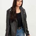 Sierra Black Leather Biker Jacket - Front Open