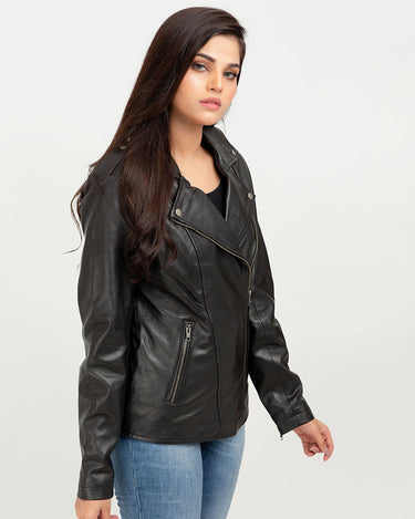 Sierra Black Leather Biker Jacket - Right