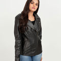 Sierra Black Leather Biker Jacket - Zipped