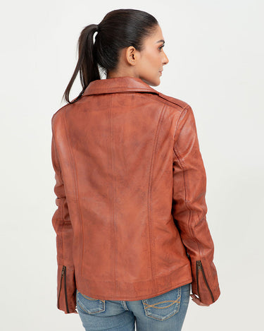 Sierra Brown Leather Biker Jacket - Back