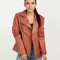 Sierra Brown Leather Biker Jacket - Front