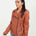 Sierra Brown Leather Biker Jacket - Left