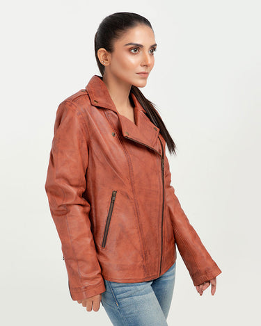 Sierra Brown Leather Biker Jacket - Right