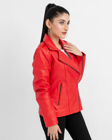 Sierra Red Leather Biker Jacket - Left