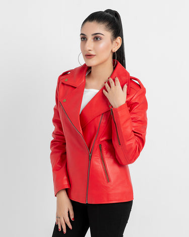 Sierra Red Leather Biker Jacket - Right