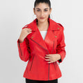 Sierra Red Leather Biker Jacket - Zipped