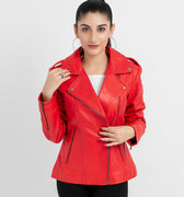 Sierra Red Leather Biker Jacket - Zipped