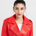 Sierra Red Leather Biker Jacket - Zoomed