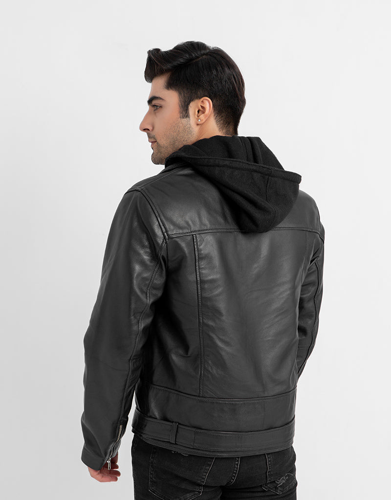 Sterling Blaze Black Leather Biker Jacket - Back