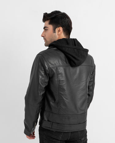 Sterling Blaze Black Leather Biker Jacket - Back