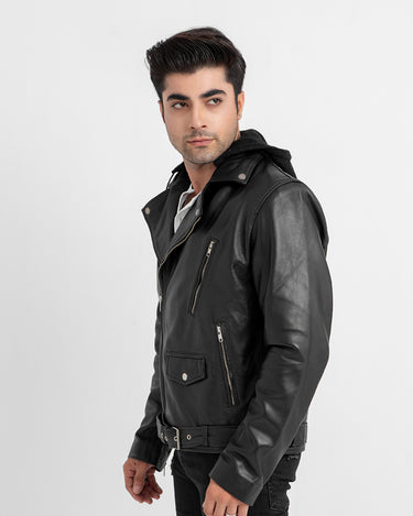 Sterling Blaze Black Leather Biker Jacket - Left