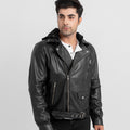 Sterling Blaze Black Leather Biker Jacket - Zipped