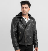 Sterling Blaze Black Leather Biker Jacket - Zipped