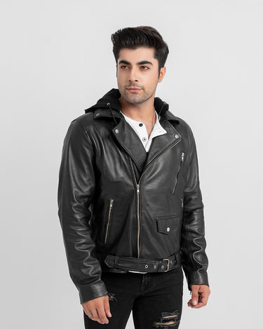 Sterling Blaze Black Leather Biker Jacket - Zipped