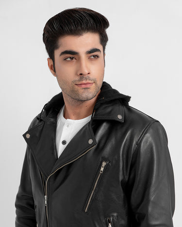 Sterling Blaze Black Leather Biker Jacket - Zoom