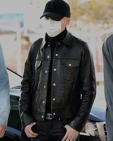 BTS Suga Black Leather Jacket