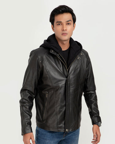 Teen Spirit Black Leather Jacket - Front Zipped