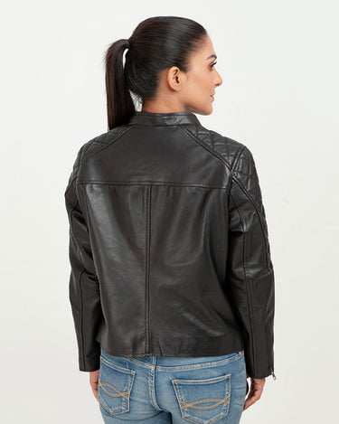 The Bella Quilted Biker Leather Jacket - Back