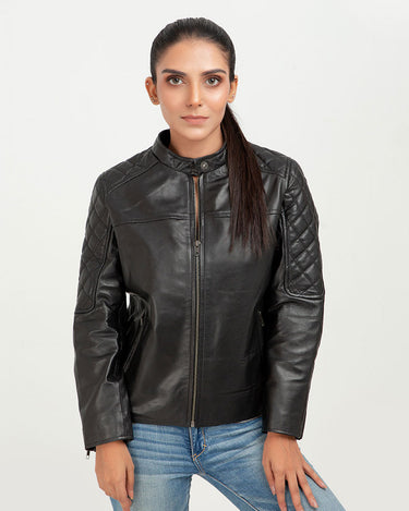 The Bella Quilted Biker Leather Jacket - Zipped