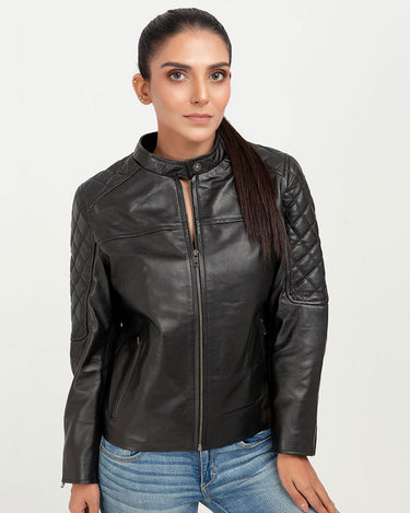 The Bella Quilted Biker Leather Jacket - Zoom