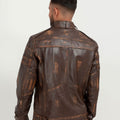 Theodore Elementary Brown Leather Cafe Racer Jacket - Back