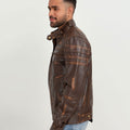 Theodore Elementary Brown Leather Cafe Racer Jacket - Left