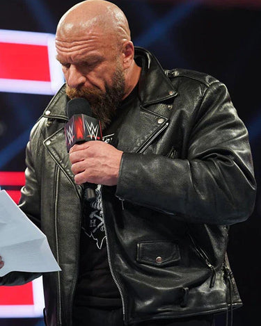 Triple H Black Leather Jacket - WWE RAW - Front