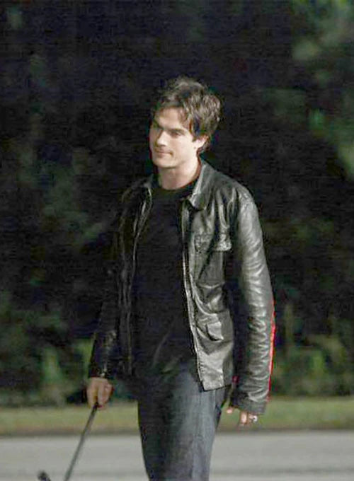 Vampire Diaries Damon Salvatore Black Leather Jacket