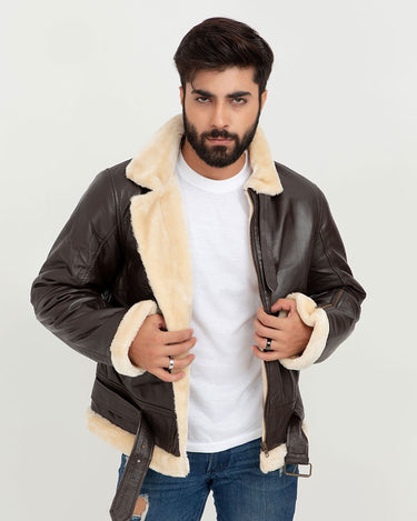 Waylen Ginger B-3 Brown Bomber Aviator Jacket - Front