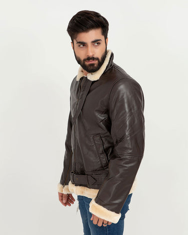 Waylen Ginger B-3 Brown Bomber Aviator Jacket - Left