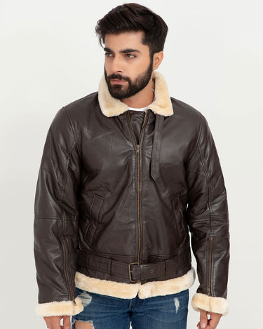 Waylen Ginger B-3 Brown Bomber Aviator Jacket - Zipped