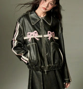 Diddi Moda Pink Bow Leather Jacket