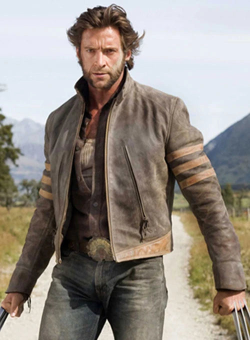 X-Men Origins Wolverine Distressed Brown Leather Jacket Movie