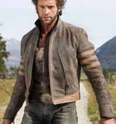 X-Men Origins Wolverine Distressed Brown Leather Jacket Movie