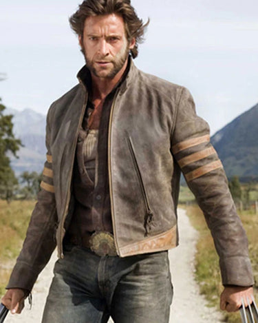 X-Men Origins Wolverine Distressed Brown Leather Jacket Movie