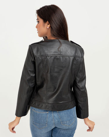 Zendaya Split-Sleeve Cropped Black Leather Jacket - Back