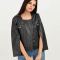 Zendaya Split-Sleeve Cropped Black Leather Jacket - Front