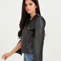 Zendaya Split-Sleeve Cropped Black Leather Jacket - Left