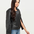 Zendaya Split-Sleeve Cropped Black Leather Jacket - Right